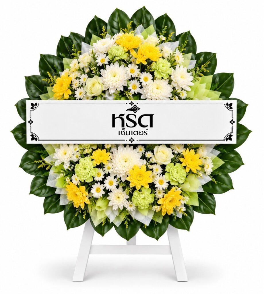พวงหรีดดอกไม้สด โทนสีเขียว - BMCG001